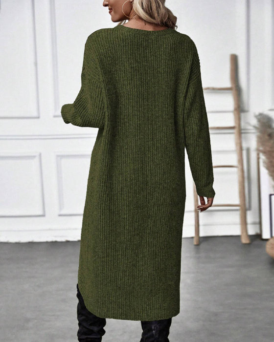 Solid color sweater dress with irregular hem