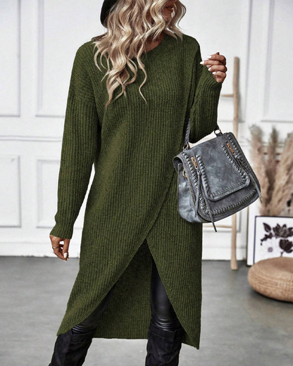 Solid color sweater dress with irregular hem