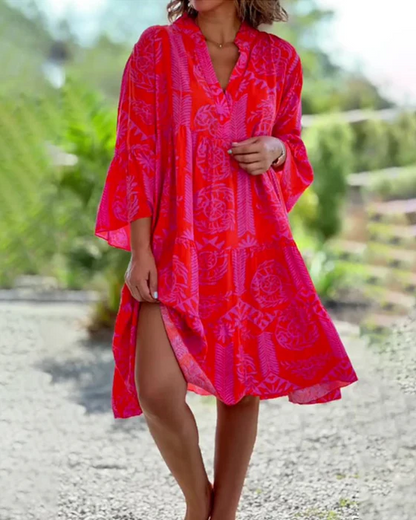 Dress with 3/4 sleeves and geometric boho print