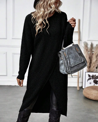 Solid color sweater dress with irregular hem