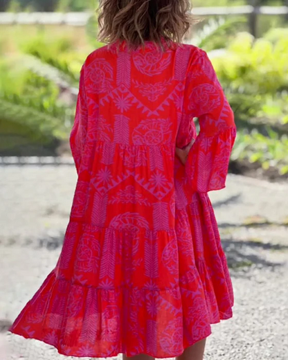 Dress with 3/4 sleeves and geometric boho print