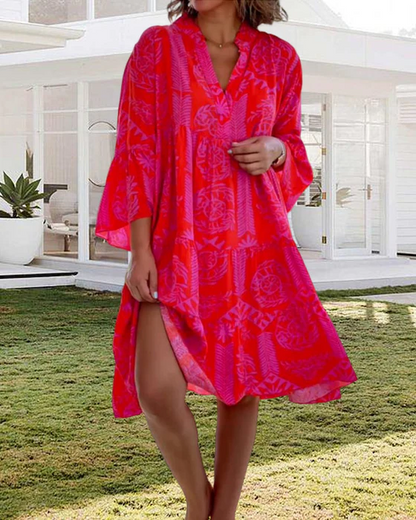 Dress with 3/4 sleeves and geometric boho print